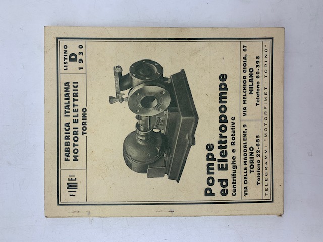 Fimet. Fabbrica italiana motori elettrici Torino. Listino D 1930